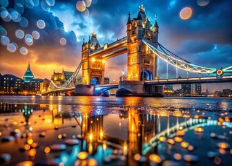 Obraz premium Night Macro Photography: London Tower Bridge & Thames River Reflections