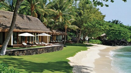 Fototapeta premium Tropical beach villas overlooking ocean