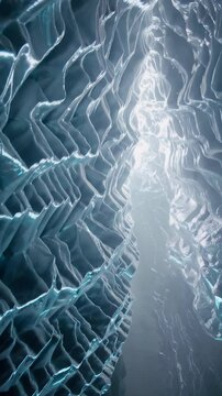 Hypnotic journey through glacial ice canyon with illusory light and flowing patterns