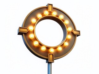 Obraz premium Night Photography: Illuminated Roundabout Sign Isolated on White Background