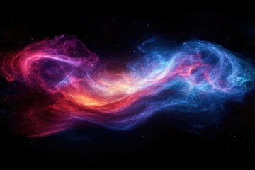 Obraz premium Cosmic nebula, vibrant red and blue hues swirling in space, stars scattered across a dark background.