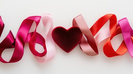 A heart is placed in the middle of a row of ribbons