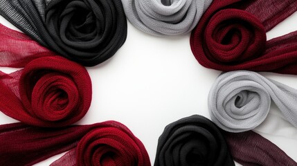 A row of scarves with different colors and patterns