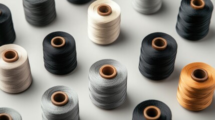 A collection of different colored yarns are displayed in a row