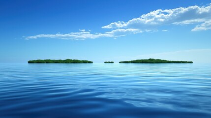 Tropical Islands in Calm Ocean, Sunny Day, Peaceful Scenery