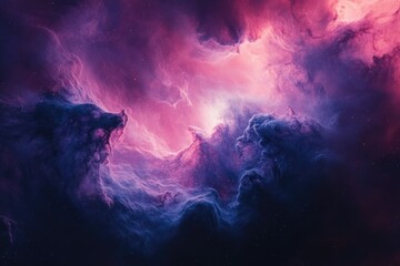 Fototapeta premium A vibrant nebula swirls in deep space, showcasing a breathtaking cosmic ballet of purple and pink hues.