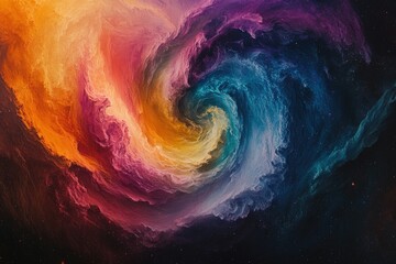 A swirling vortex of vibrant colors, resembling a cosmic nebula or a vibrant, abstract painting.