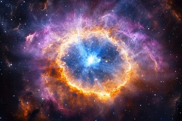 A vibrant nebula, cosmic dust and gas swirling around a brilliant central star, showcasing the beauty of space.