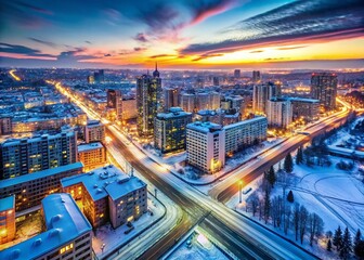 Novosibirsk Winter Panorama: Vertical Long Exposure Cityscape