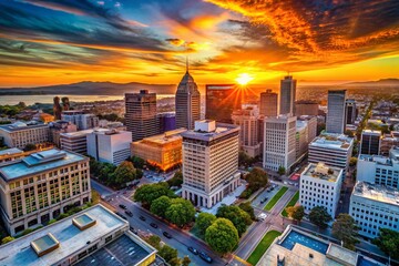 Oakland Downtown Skyline Silhouette Drone Photography - Sunny August Day