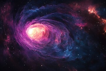 Obraz premium A swirling nebula with vibrant pink and purple hues, a cosmic vortex of stardust and celestial energy.