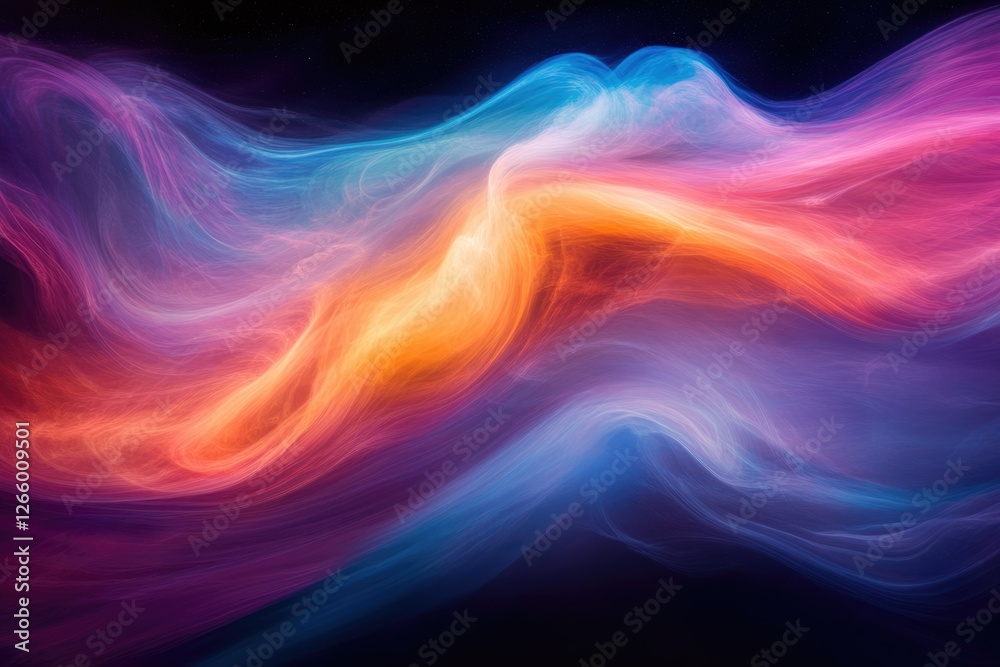 Poster abstract art depicting swirling, vibrant colors of blue, orange, and purple, creating a dynamic and 