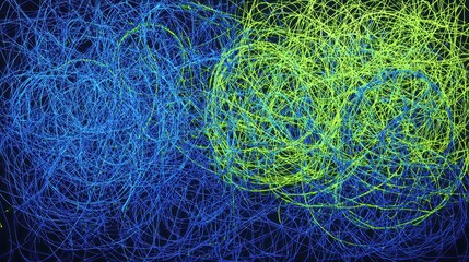 Fototapeta premium Abstract tangled lines, vibrant colors, dark background, design element