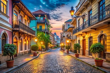 Obraz premium Old Batumi Street View: Charming Architecture and Cobblestone Streets