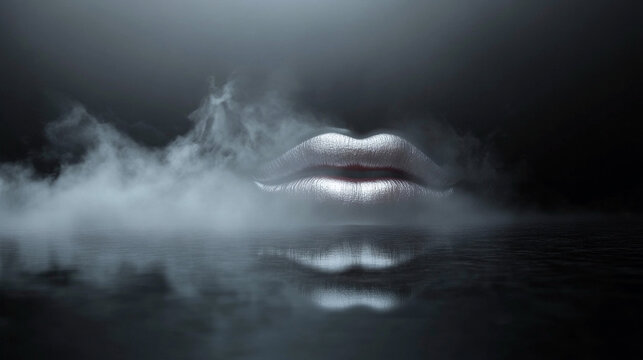 Reflection of silver lips on dark water