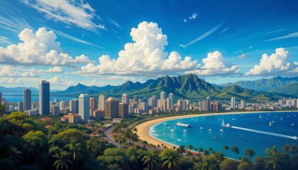 Honolulu, Hawaii City Skyline abstract painting 