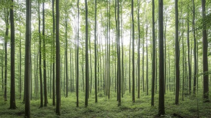 Fototapeta premium Lush Forest Canopy, Tranquil Woods, Daylight. Possible Use Nature Background