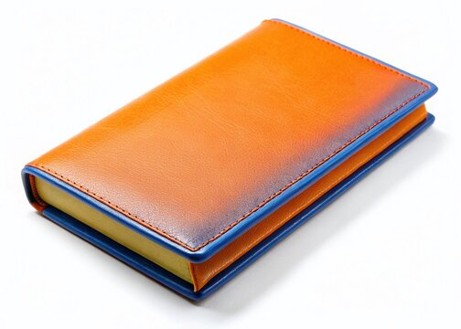 Orange and Blue Cheque Book on White Background - Stock Photo