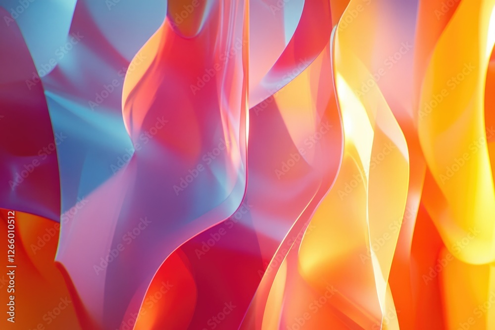 Poster abstract image of flowing, vibrant colors in shades of red, orange, and blue, creating a dynamic and