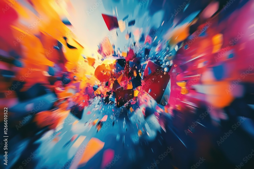 Aufkleber vibrant explosion of colorful, geometric shapes, creating a dynamic and energetic abstract artwork.