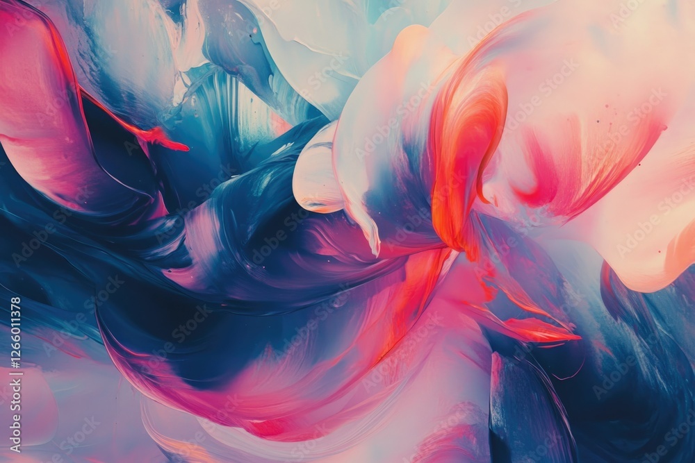 Poster Abstract painting with swirling vibrant colors of pink, blue, and orange creating a dynamic and mesmerizing visual.