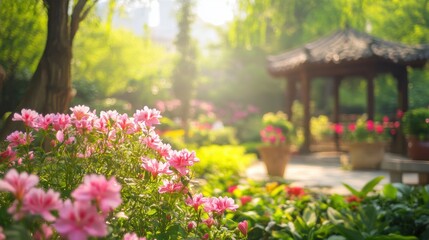 Fototapeta premium Beautiful garden with colorful flowers.