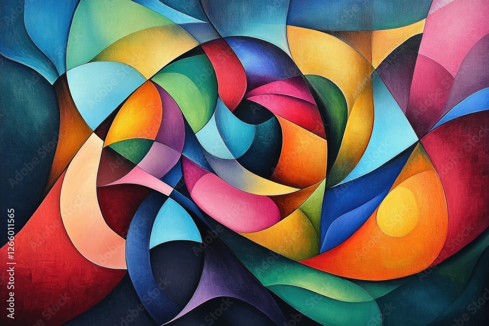 Aufkleber abstract painting with vibrant, multicolored, geometric shapes creating a dynamic and swirling compo