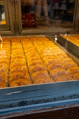 Istanbul kadaif, kunefe and local Turkish baklava in the showcase