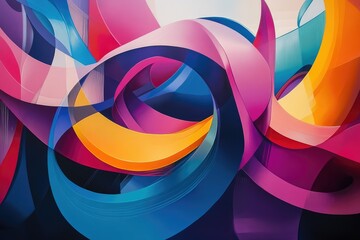 Fototapeta premium Abstract artwork featuring vibrant, swirling ribbons of pink, purple, blue, and orange, creating a dynamic and energetic composition.