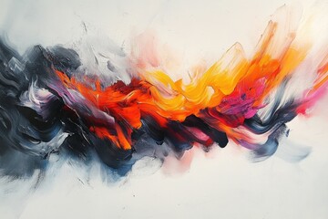 Obraz premium Abstract painting with vibrant orange, pink, and dark hues creating a dynamic, energetic composition.