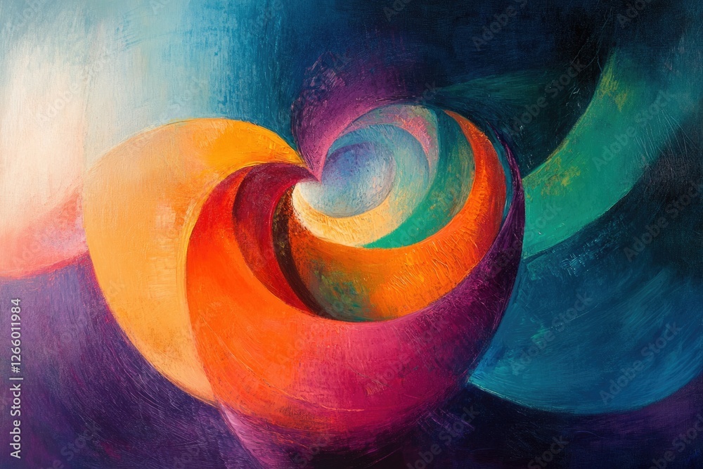 Aufkleber abstract painting with vibrant swirling colors creating a mesmerizing heart-like form.