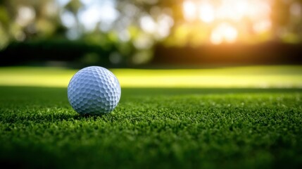 Obraz premium Closeup view of golf ball on green grass lawn
