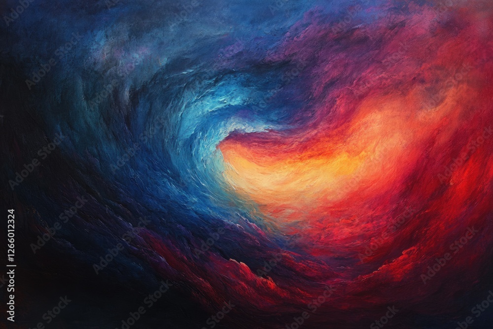 Poster Abstract swirling vortex of vibrant blue and fiery red hues, creating a dramatic and dynamic visual experience.