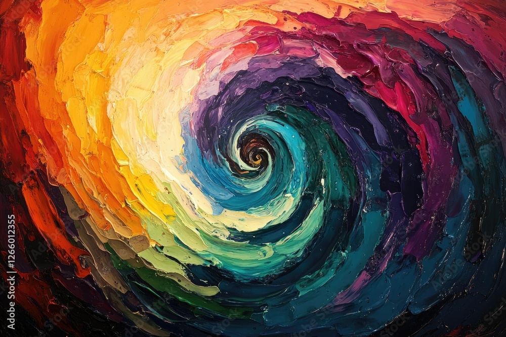 Poster a vibrant, swirling vortex of color, created with impasto technique, evokes a sense of movement and 
