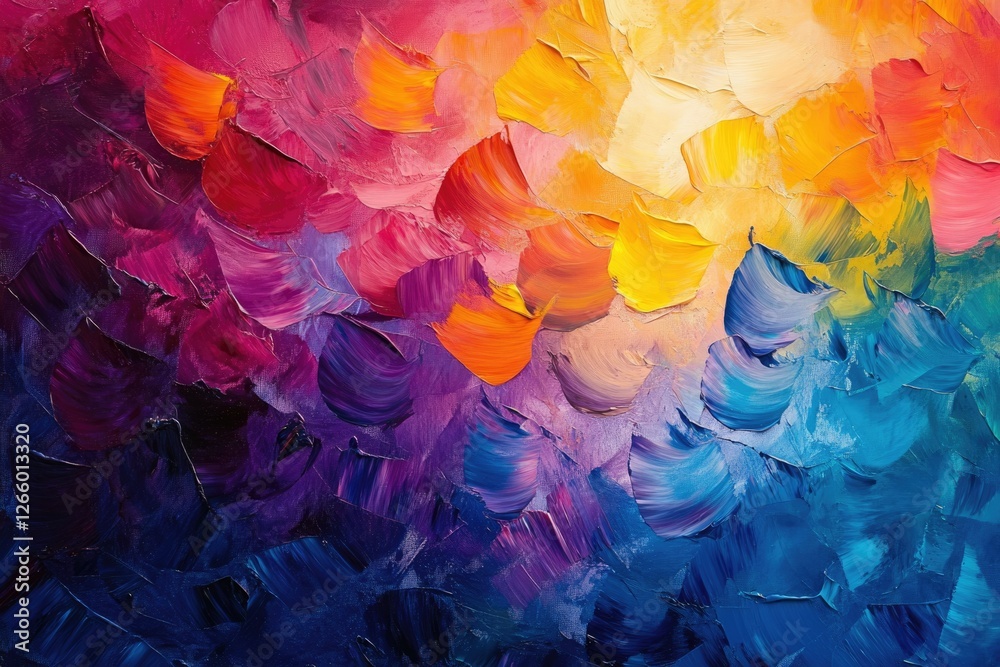 Aufkleber vibrant abstract painting with thick impasto texture, showcasing a spectrum of colors transitioning 