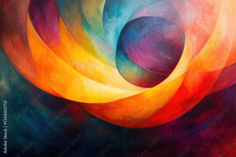 Poster abstract painting showcasing vibrant, swirling colors and curves creating a mesmerizing visual exper