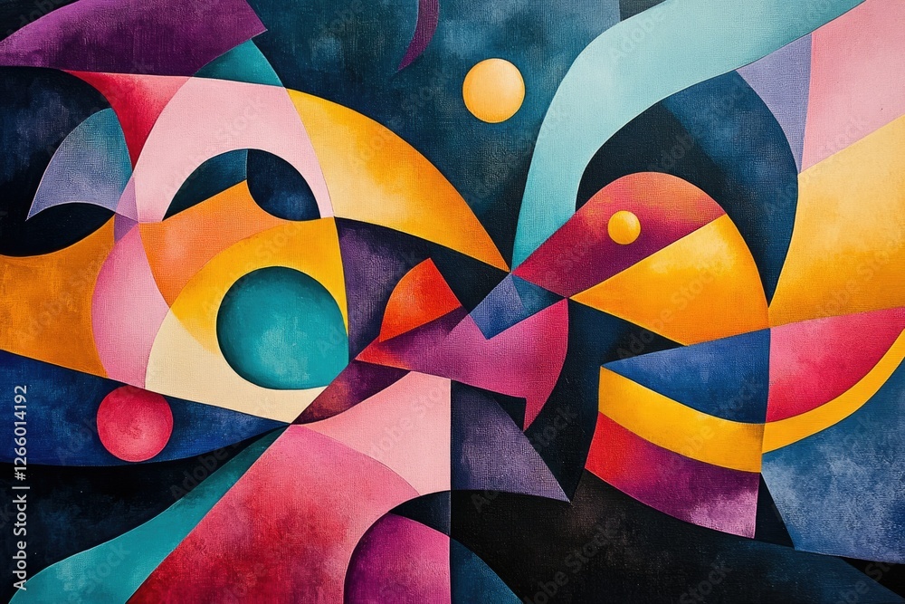 Aufkleber Abstract artwork with vibrant colors and geometric shapes creating a dynamic and energetic composition.