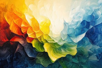 Abstract painting showcasing a vibrant spectrum of colors swirling in a fluid, organic pattern.