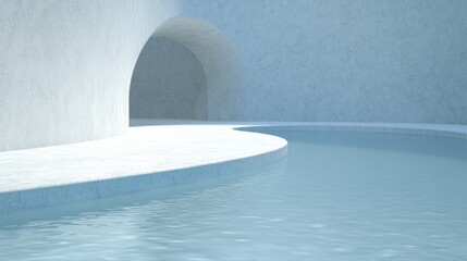 Abstract minimal interior, water pool, modern design, product display, use showcase