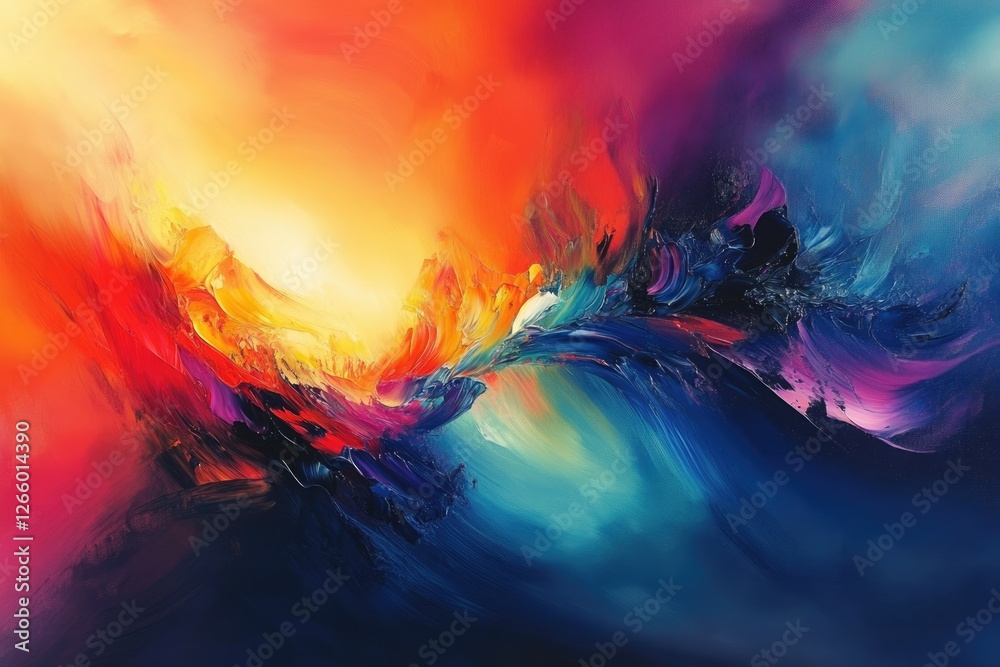 Poster Abstract painting of vibrant colors swirling and merging, creating a dynamic and energetic visual experience.