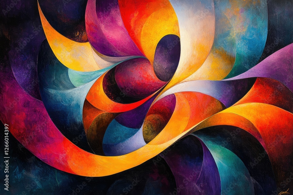 Aufkleber abstract artwork showcasing vibrant, swirling colors and curved shapes, creating a dynamic and energ