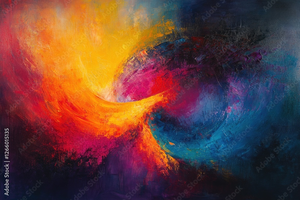 Aufkleber Abstract swirling vibrant colors, fiery oranges and deep blues intermingling in a dynamic composition.
