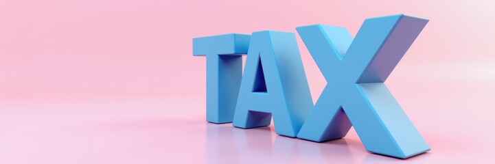 Bright blue "TAX" lettering against a soft pink background, ideal for financial, accounting, or tax preparation themes and promotional materials.