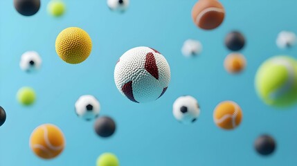 Fototapeta premium Colorful Sports Balls Floating on Light Blue Background