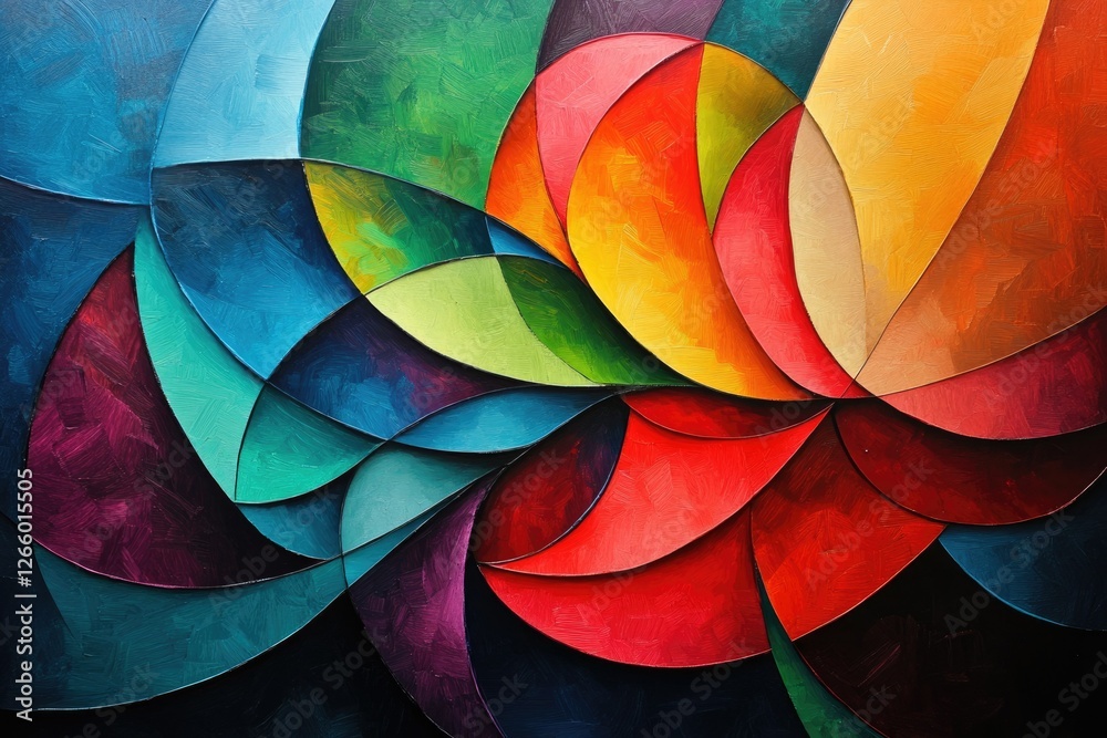 Aufkleber Abstract painting with vibrant colors and curved shapes creating a swirling, dynamic composition.