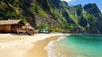 Fototapeta premium Tropical beach huts on secluded paradise coast