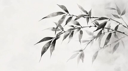 Obraz premium Monochrome bamboo leaves illustration on a soft, light background