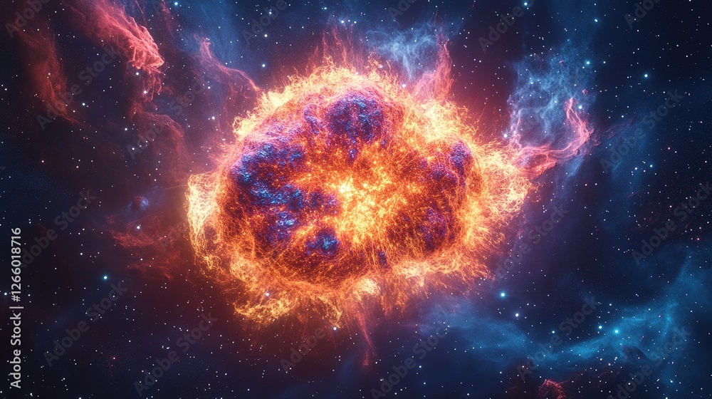 Wall mural explosive nebula formation outer space digital art cosmic environment close-up view astrophysics con