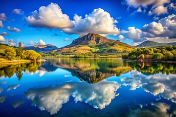 Fototapeta premium Panoramic Nebrodi Park Sicily: Blue Mountain Lake Reflection