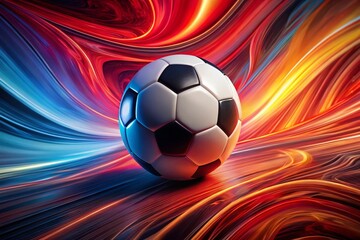 Panoramic Soccer Ball on Abstract Red Background - Vibrant Sports Photography